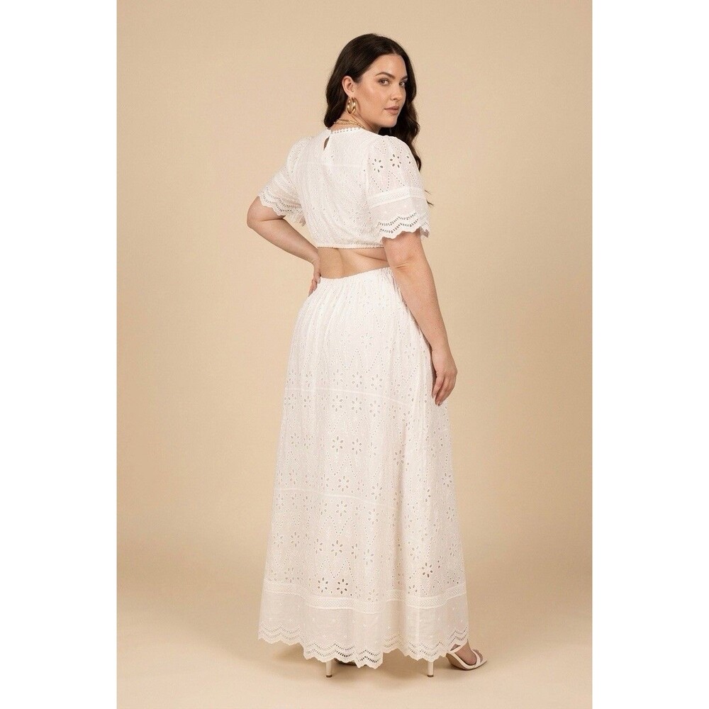 Mable White Merletto Eyelet Cut Out Maxi Dress - Medium NWOT - Picture 3 of 16